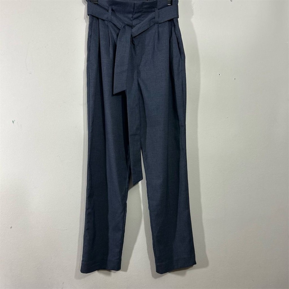 H&M Womens Paperbag Pants Navy Blue Cropped Wide Leg Trousers Size 4 Casual HM